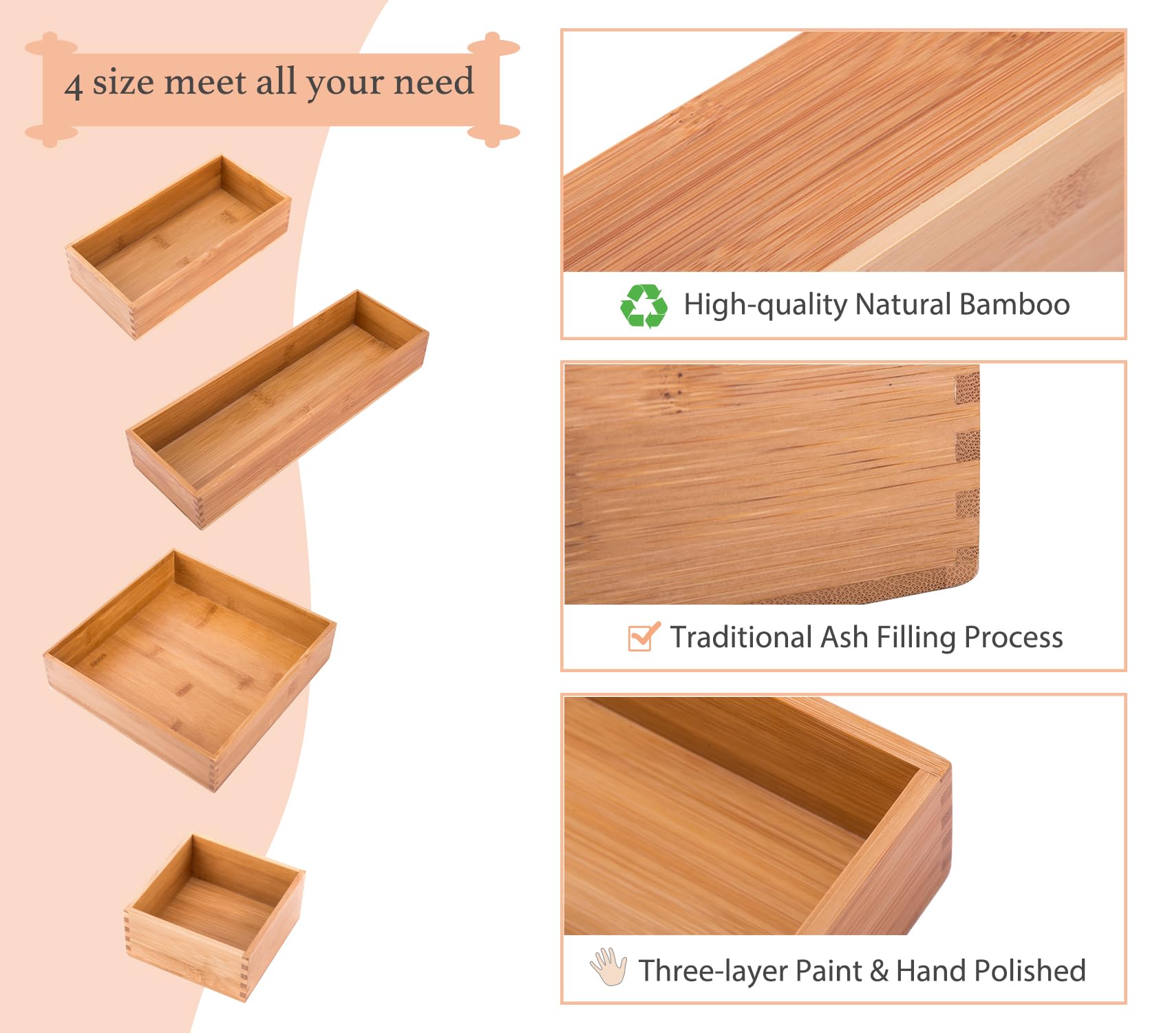 Amazon｜Sansnow 竹製引き出しオーガナイザーボックス 積み重ね可能